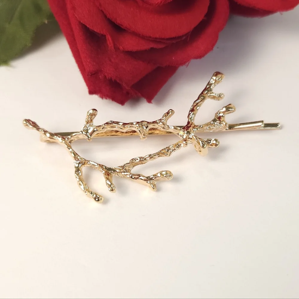 Gold Plated Twig Branches Hair Pin Boho Style Bobbie Pin